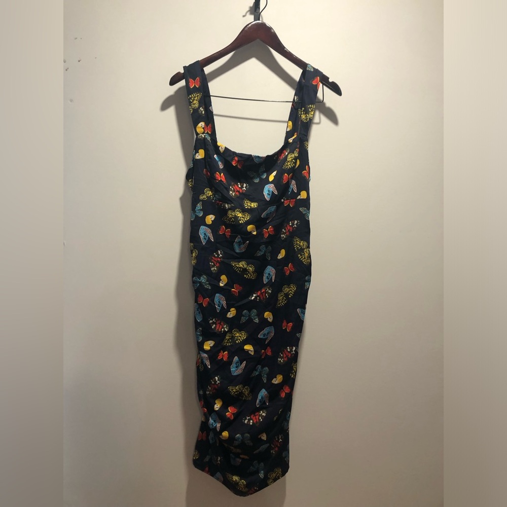 Sleeveless Black Dress with Colorful Butterfly Print